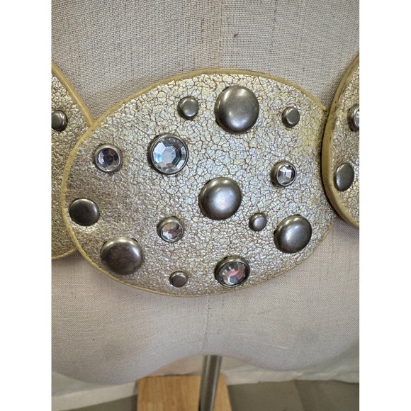 Concho Disc Belt Moroccan Style Gold Large/XL Rhinestone Studded‎ Boho Wide Y2K main image 10
